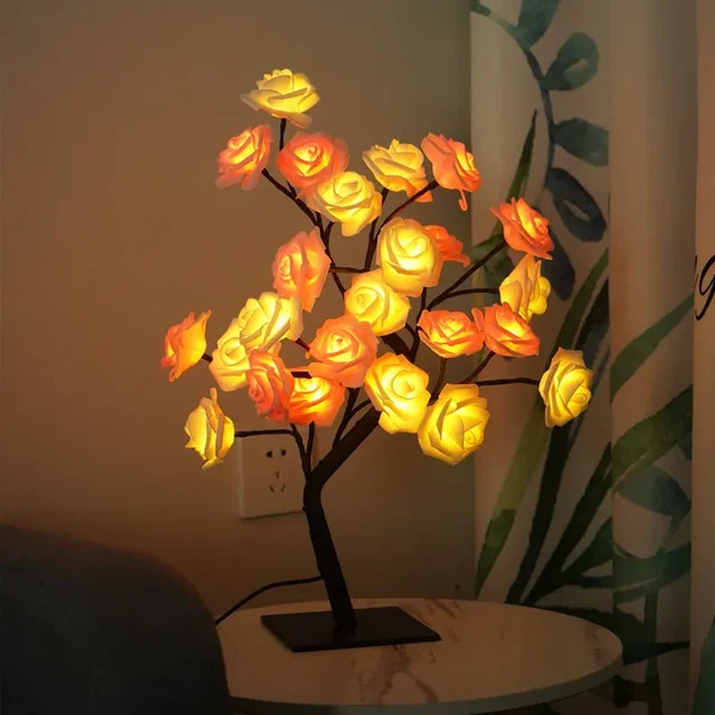 24 LED Rose Flower Tree Lights USB Table Lamp Fairy Night Light Party Christmas Wedding Bedroom Home Tabletop Decor Girls Gift