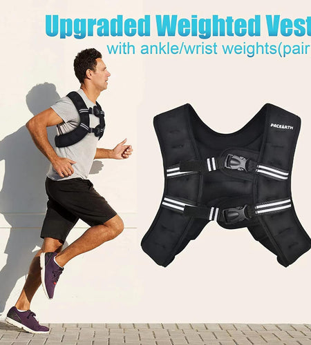 Weighted Vest with Ankle/Wrist Weights 6Lbs-30Lbs Body Weight Vest with Reflective Stripe, Size-Adjustable Workout Equipment for Strength Training, Walking, Jogging, Running for Men Women